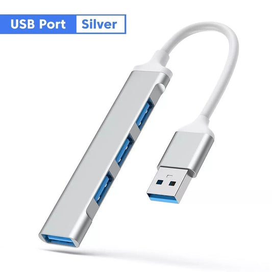 4-Port USB Hub Adapter Verteiler Docking USB 2.0 3.0 Laptop Notebook Grau Silber
