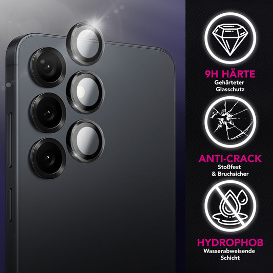 NALIA Kamera Glas Focus.Pro CLX für Samsung Galaxy S25 FE (Glasklare Aufnahmen) - Kameraschutz, 9H Linsenglas, Anti-Reflex Ringe, Klar, Selbstklebend, Hüllen-freundlich, 3 Stück