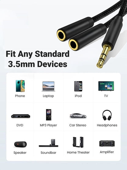 AUX Y-Splitter Adapter 3,5 mm Stecker zu 2x AUX Buchse Audio Splitterkabel 0,3 m