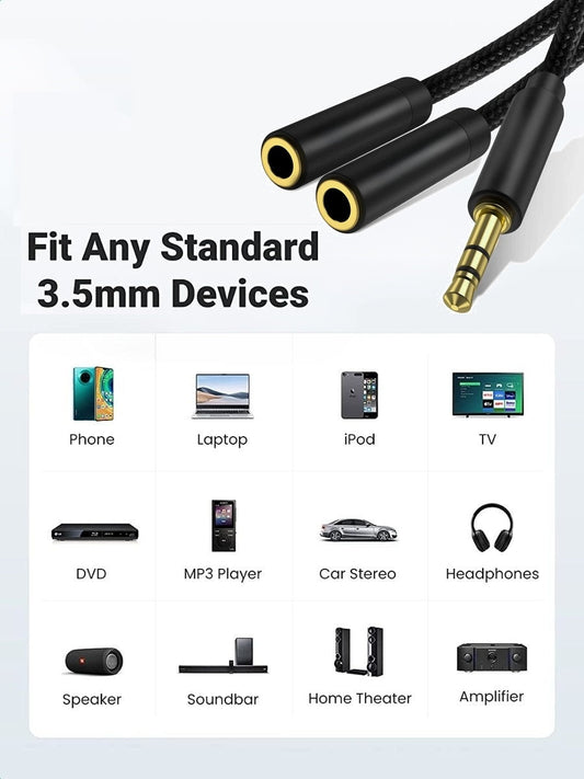 AUX Y-Splitter Adapter 3,5 mm Stecker zu 2x AUX Buchse Audio Splitterkabel 0,3 m