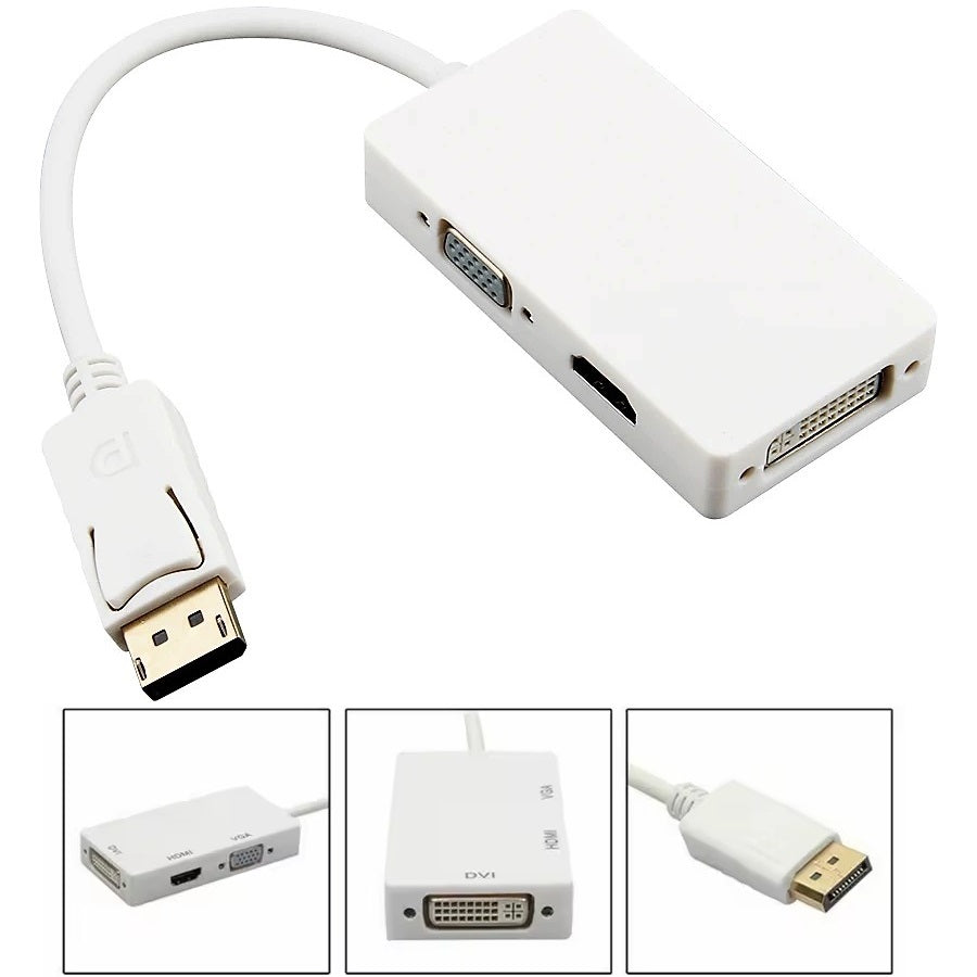 DisplayPort auf HDMI DVI VGA Adapter DP Konverter 3in1 1080p Schwarz oder Weiß