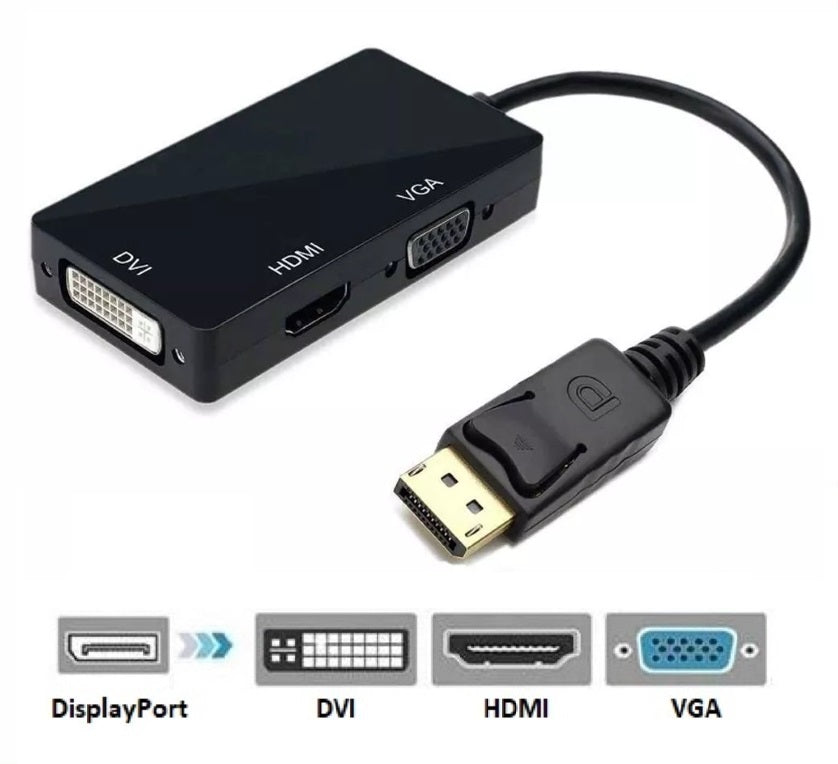 DisplayPort auf HDMI DVI VGA Adapter DP Konverter 3in1 1080p Schwarz oder Weiß