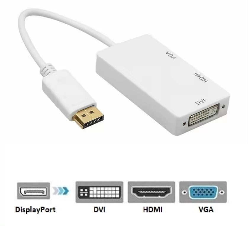 DisplayPort auf HDMI DVI VGA Adapter DP Konverter 3in1 1080p Schwarz oder Weiß