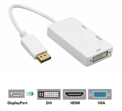 DisplayPort auf HDMI DVI VGA Adapter DP Konverter 3in1 1080p Schwarz oder Weiß