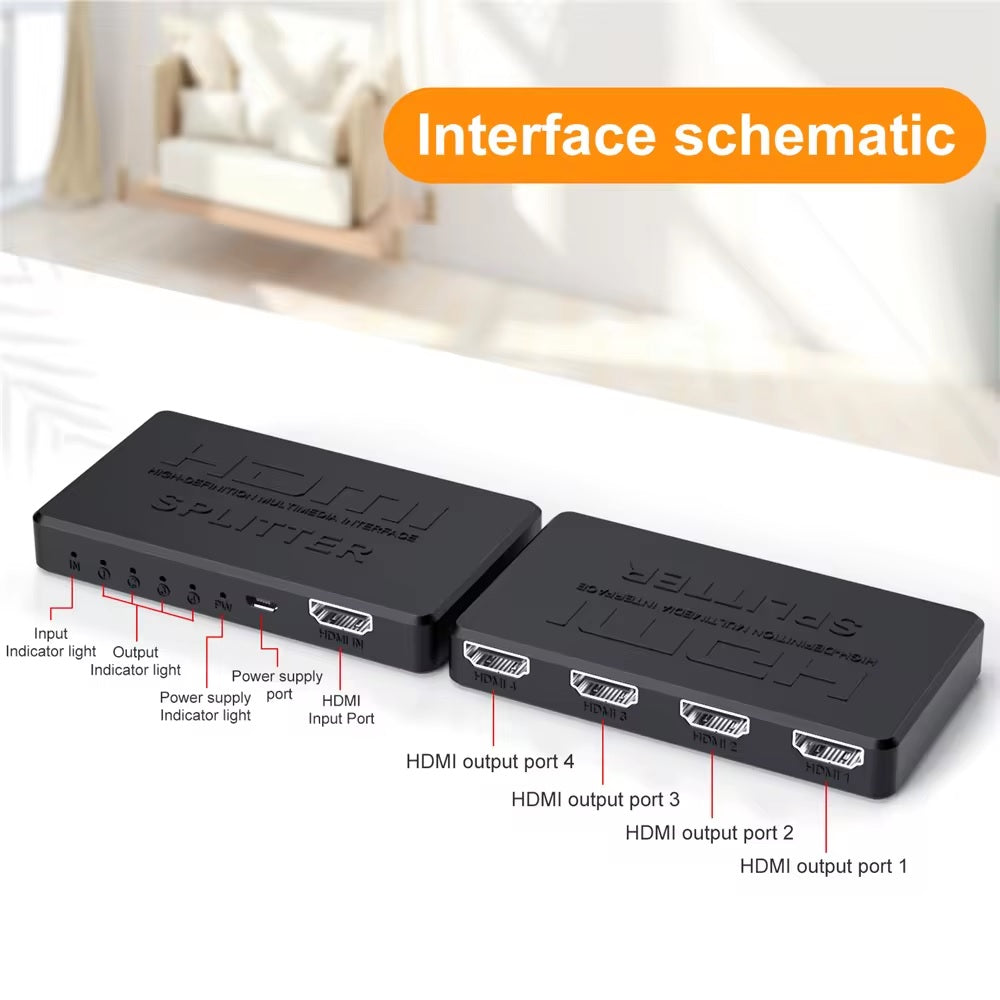 1-in-4-out HDMI Splitter Verteiler 4K 3D 4K@30Hz 1080p@60Hz Ultra HD Adapter