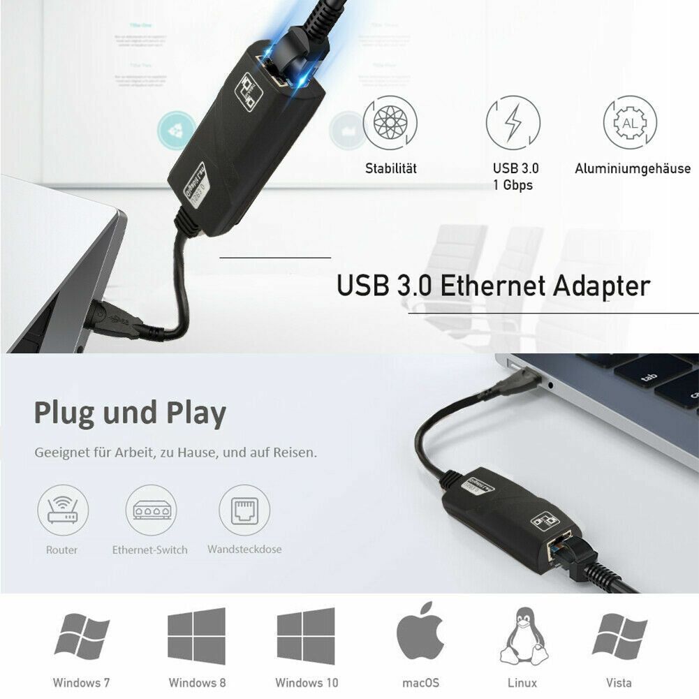 10/100/1000 Gigabit Ethernet USB 3.0 zu RJ45 Netzwerkadapter USB LAN Adapter