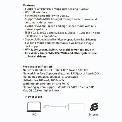10/100/1000 Gigabit Ethernet USB 3.0 zu RJ45 Netzwerkadapter USB LAN Adapter