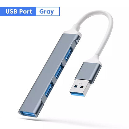 4-Port USB Hub Adapter Verteiler Docking USB 2.0 3.0 Laptop Notebook Grau Silber