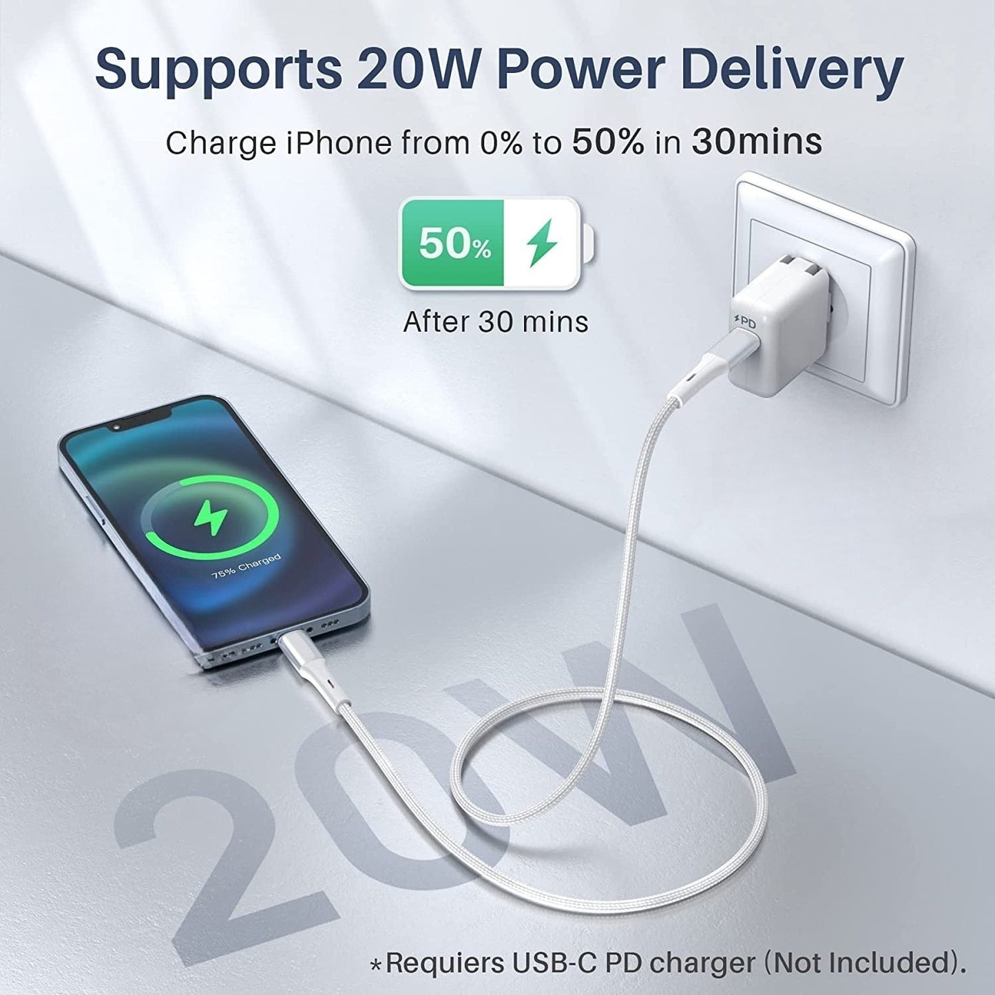 Ladekabel für iPhone iPad USB-C auf 8-Pin Nylon Datenkabel USB-C auf iPhone PD Handy