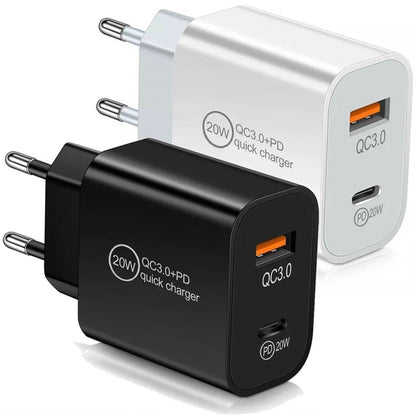 20W Dual-Port Schnellladegerät USB-C & USB-A mit PD & QC 3A Ladeadapter