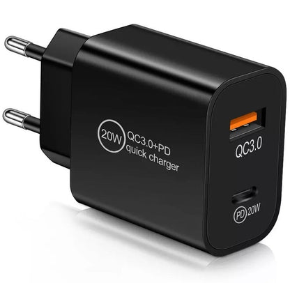 20W Dual-Port Schnellladegerät USB-C & USB-A mit PD & QC 3A Ladeadapter