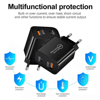 20W Dual-Port Schnellladegerät USB-C & USB-A mit PD & QC 3A Ladeadapter