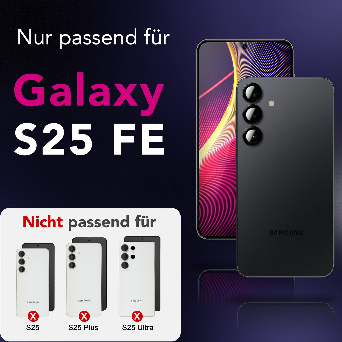 NALIA Kamera Glas Focus.Pro CLX für Samsung Galaxy S25 FE (Glasklare Aufnahmen) - Kameraschutz, 9H Linsenglas, Anti-Reflex Ringe, Klar, Selbstklebend, Hüllen-freundlich, 3 Stück