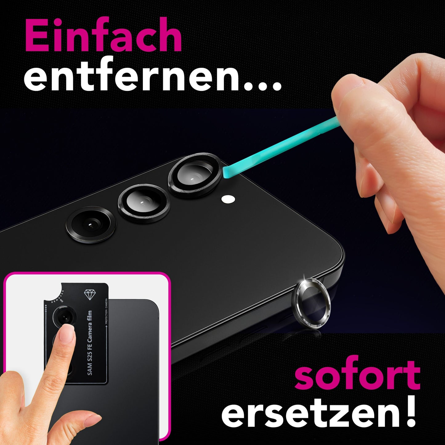 NALIA Kamera Glas Focus.Pro CLX für Samsung Galaxy S25 FE (Glasklare Aufnahmen) - Kameraschutz, 9H Linsenglas, Anti-Reflex Ringe, Klar, Selbstklebend, Hüllen-freundlich, 3 Stück