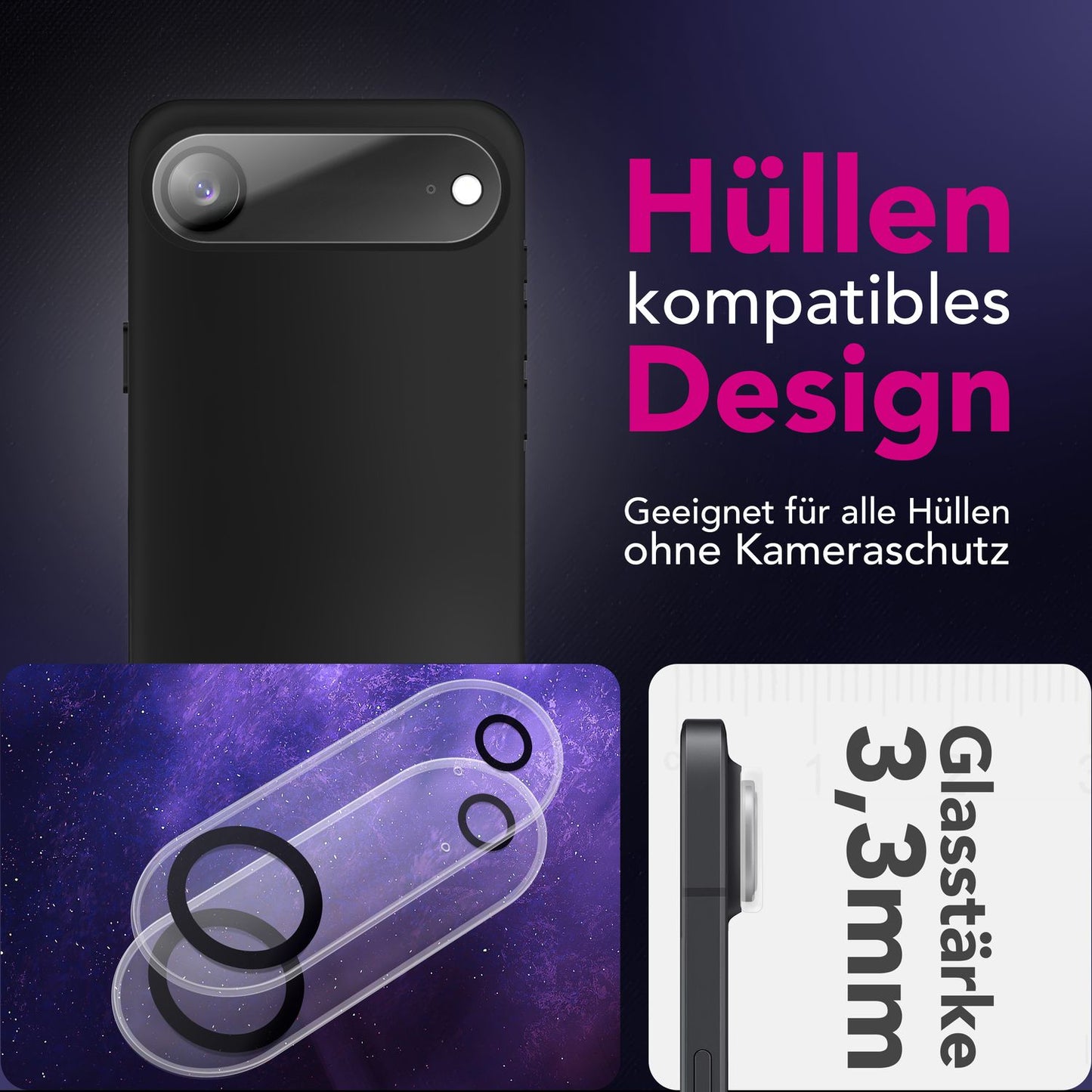 NALIA Kameraglas Focus.X2 MAX für Apple iPhone 17 Air (Klarer Kameraschutz) – 2er Set, 9H Schutzglas mit Schwarzring-Technologie, Volle Objektiv-Abdeckung, Fotoecht, für Hüllen