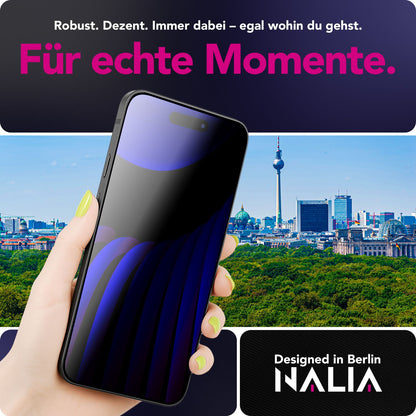 NALIA Privacy Schutzglas AntiSpyX für Apple iPhone 17 (Diskreter Blickschutz) - Display Glas 9H Härte, Anti-Spy Sichtschutz, Kratz-Resistent, Screen Protector, Hüllen-freundlich