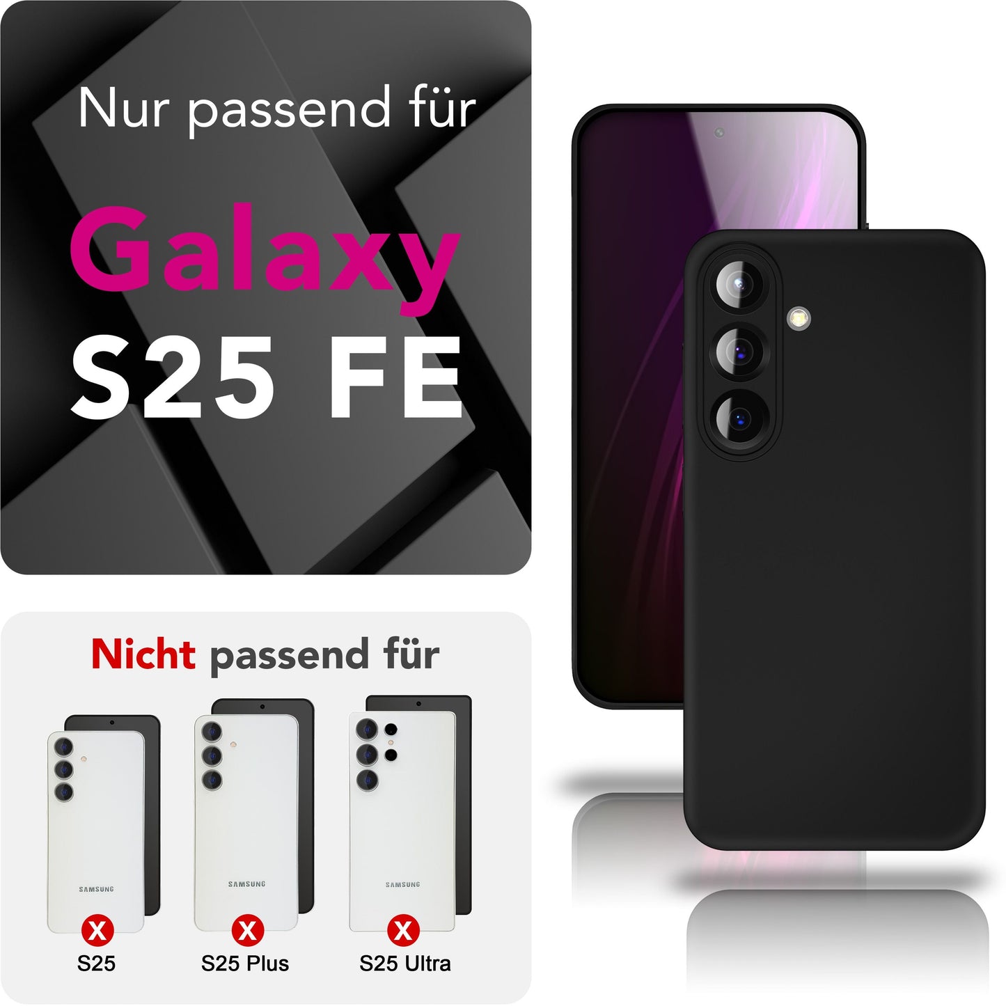NALIA Hülle Strider für Samsung Galaxy S25 FE (Mattes Slim-Case) - Ultradünn 1,28mm, Soft-Touch TPU Cover, Staubschutz Tasten, Fingerabdruckarm, Handy Schutzhülle - Schwarz