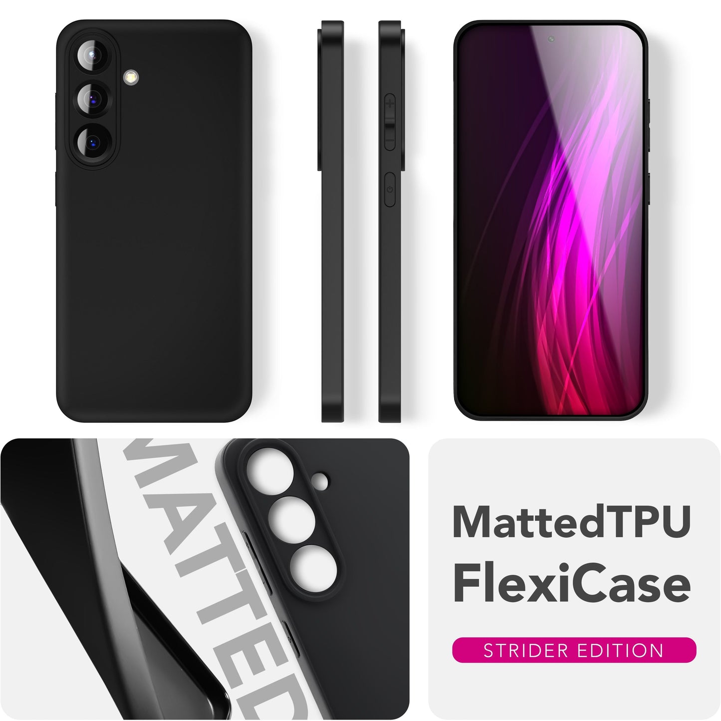 NALIA Hülle Strider für Samsung Galaxy S25 FE (Mattes Slim-Case) - Ultradünn 1,28mm, Soft-Touch TPU Cover, Staubschutz Tasten, Fingerabdruckarm, Handy Schutzhülle - Schwarz