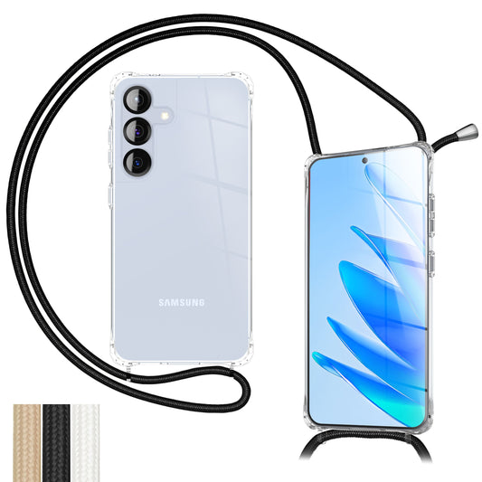 NALIA Hülle Hangit für Samsung Galaxy S25 FE (Umhängehülle) - Transparente Handyhülle mit Band, Kristallklar & Anti-Gelb, Verstellbare 160cm Handykette