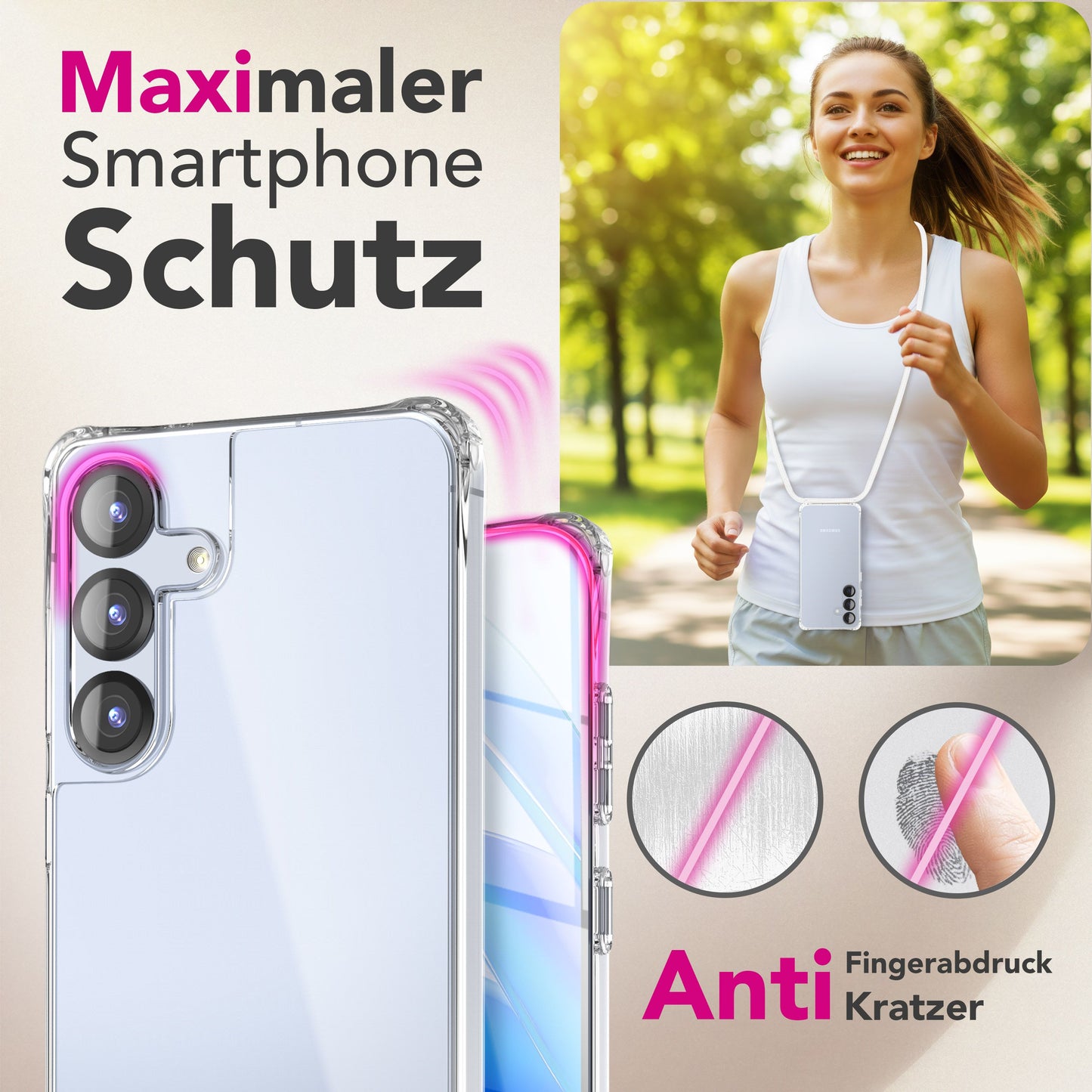 NALIA Hülle Hangit für Samsung Galaxy S25 FE (Umhängehülle) - Transparente Handyhülle mit Band, Kristallklar & Anti-Gelb, Verstellbare 160cm Handykette