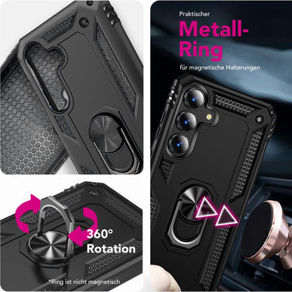 NALIA Hülle RingDefend für Samsung Galaxy S25 FE (Military-Grade Schutz) - Robuste Panzerhülle mit 360° Dreh-Ring & Kickstand, Schlagfest & Stoßabsorbierend, Armor Case - Schwarz